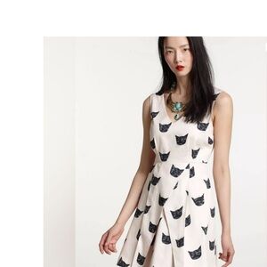 Anthropologie X LEAH REEMA GOREN Fit and Flare Feline Karma Dress Size 12